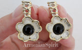 Flower Onyx ring black Sterling SILVER 925 gold plated