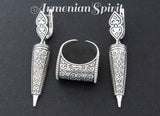 Set dome ring and Earrings long traditional SILVER 925