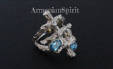 Ring Blue zircon jewelry Sterling SILVER 925 with gold plated details