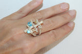 Ring Blue zircon jewelry Sterling SILVER 925 with gold plated details