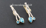 Jewelry set Gold and silver 925 Blue zircons Herbal ornament