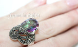 Rainbow topaz Earrings and ring Sterling silver 925 marcasite