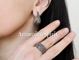 Earrings Sterling silver 925 with marcasites and orange zircon stones