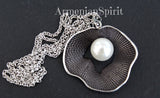 Large earrings ring and pendant with big white artificial pearl Flower