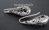Short earrings Hooked ear wire with blue lab topaz stone