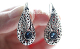 Short earrings Hooked ear wire with blue lab topaz stone