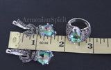 Rainbow topaz sterling silver 925 earrings ring Marcasite