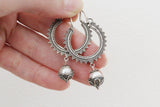 Earrings SILVER 925 long dangle with white pearl Ethnic jewelry