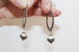 Earrings SILVER 925 long dangle with white pearl Ethnic jewelry
