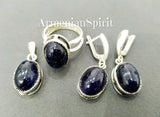 Jewelry set Earrings ring pendant Sterling silver 925 natural blue aventurine