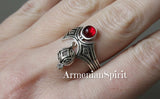 Pomegranate ring Sterling silver 925 Lightweight with red stone Armenian