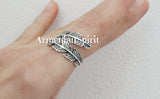 SET of 4 rings Feather leaf crown pigtail SILVER 925 Adjustable rings women men unisex Boho