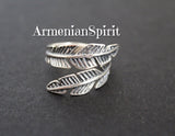 SET of 4 rings Feather leaf crown pigtail SILVER 925 Adjustable rings women men unisex Boho