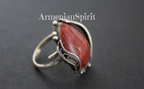 Real red coral Ring and earrings STERLING SILVER 925 gemstone Armenian jewelry
