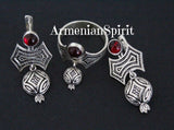 Pomegranate earrings Sterling silver 925 red stone Armenian