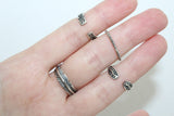 SET of 4 rings Feather leaf crown pigtail SILVER 925 Adjustable rings women men unisex Boho