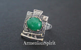 Green jade jewelry set Earrings long and ring Sterling silver 925 gold plated