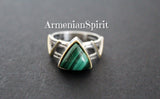 Silver 925 jewelry set Earrings different designs and ring Green malachite