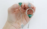 Silver 925 RING Green malachite gemstone Modern Gold plated parts