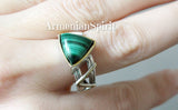 Silver 925 RING Green malachite gemstone Modern Gold plated parts