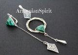 Silver 925 RING Green malachite gemstone Modern Gold plated parts