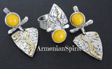 Silver 925 jewelry ring Yellow Jadeite Gold plated