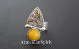 Silver 925 jewelry ring Yellow Jadeite Gold plated