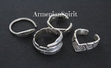 SET of 4 rings Feather leaf crown pigtail SILVER 925 Adjustable rings women men unisex Boho