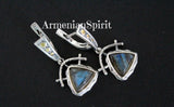 Set labradorite blue gem Silver gold plated jewelry Earrings and ring