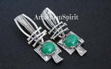 Green jade jewelry set Earrings long and ring Sterling silver 925 gold plated