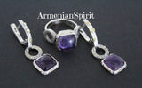 Purple amethyst earrings and ring SET Silver 925