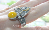 Silver 925 jewelry ring Yellow Jadeite Gold plated