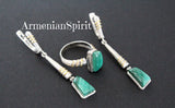 Silver 925 RING Green malachite gemstone Modern Gold plated
