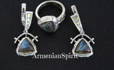 Set labradorite blue gem Silver gold plated jewelry Earrings and ring