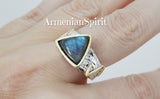 Long Earrings ring Set labradorite blue gem Silver 925 gold plated
