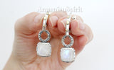 Moon stone gemstone dangle earrings and ring SET Silver 925