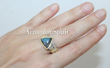 Long Earrings ring Set labradorite blue gem Silver 925 gold plated