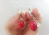 Jewelry set Earrings ring Sterling silver 925 natural pressed red coral