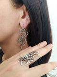 Earrings very long Sterling silver 925 Artisan jewelry