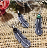 Pendant feather with purple tiger eye gemstone Sterling silver 925