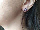 Set forget me not purple flower violet  Stud earrings and pendant Silver 925
