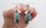 Silver 925 Set earrings and ring With gemstone pale green jade Filigree