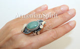 Silver 925 Set earrings and ring With gemstone pale green jade Filigree