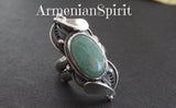 Silver 925 Set earrings and ring With gemstone pale green jade Filigree