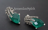 Emerald green matte stone earrings Marcasite STERLING SILVER 925