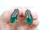 Emerald green matte stone earrings Marcasite STERLING SILVER 925