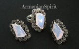 Jewelry Small nacreous pink earrings and ring topaz SILVER 925