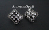 Silver 925 set ring earrings black and white zircon stones