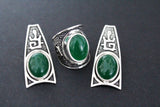 SILVER 925 Jade Green natural earrings cabochon gemstone