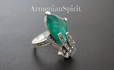Emerald green matte stone earrings Marcasite STERLING SILVER 925